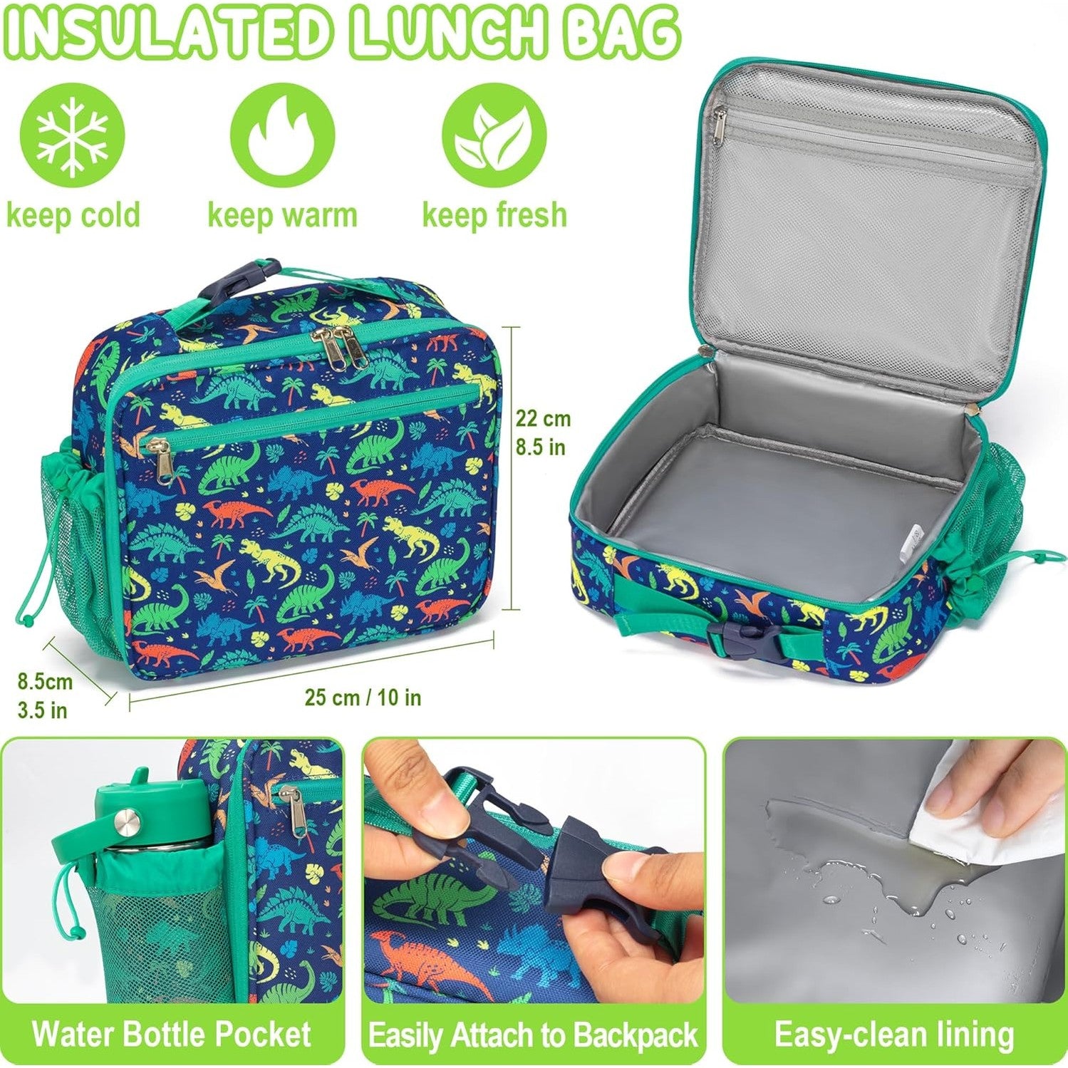 Fimibuke Kids 32oz Bento Set with 14oz Water Bottle & Lunch Bag - Construction Trucks