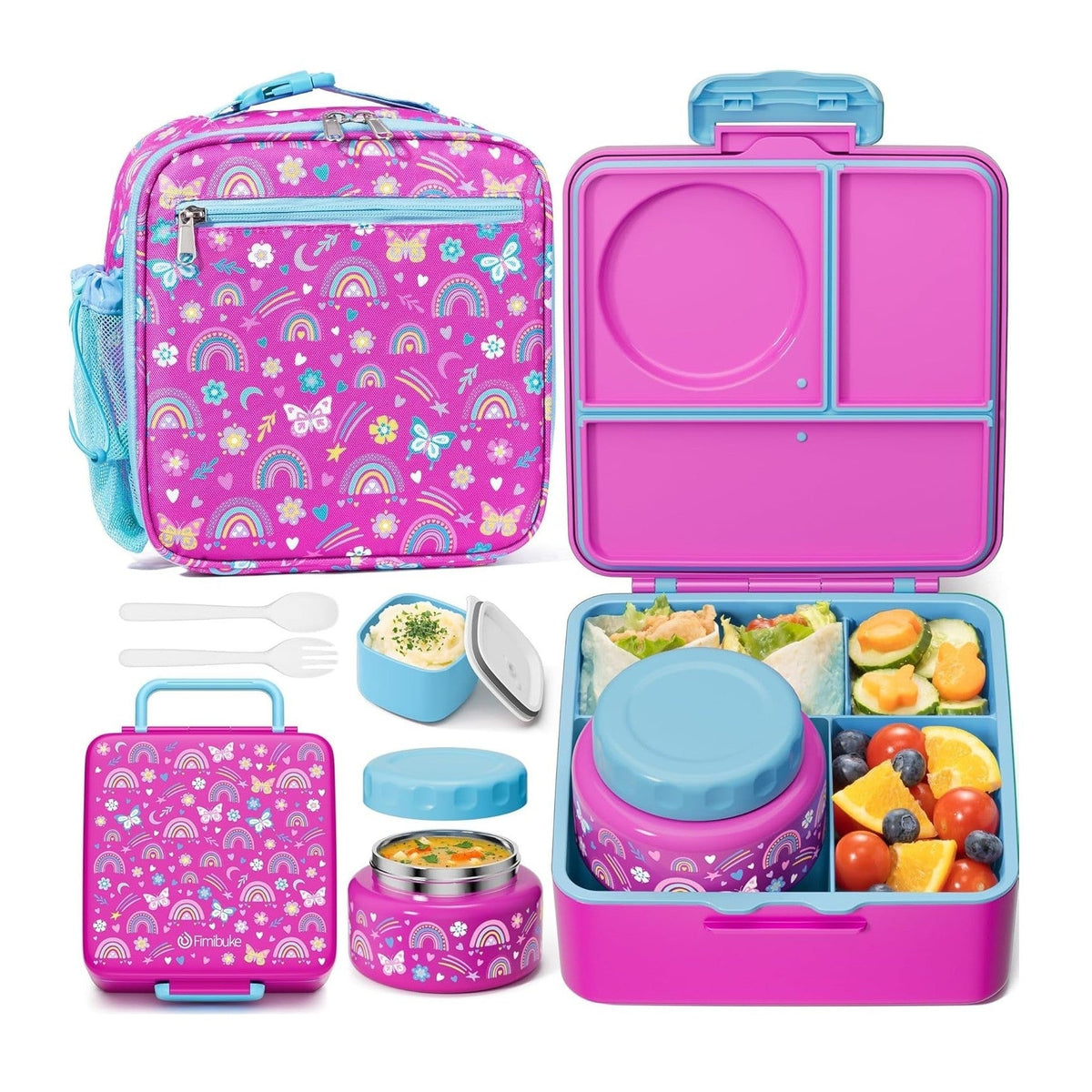 Fimibuke 60oz Kids Bento Lunch Box Set with 8.5oz Thermos & Bag