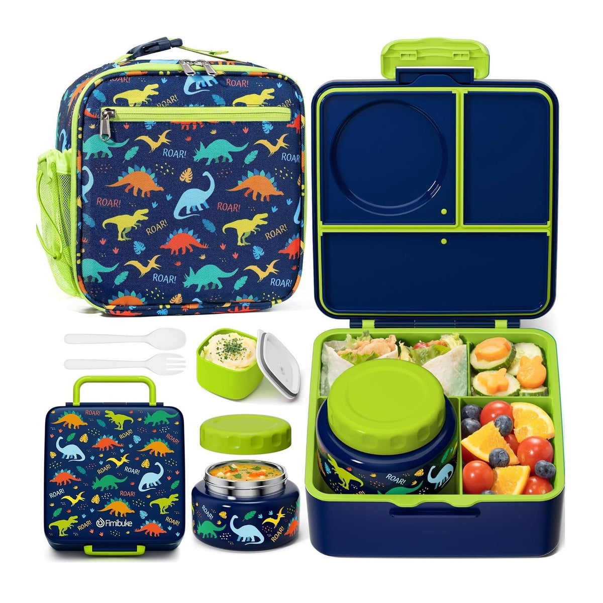 Fimibuke 60oz Kids Bento Lunch Box Set with 8.5oz Thermos & Bag - Unicorn