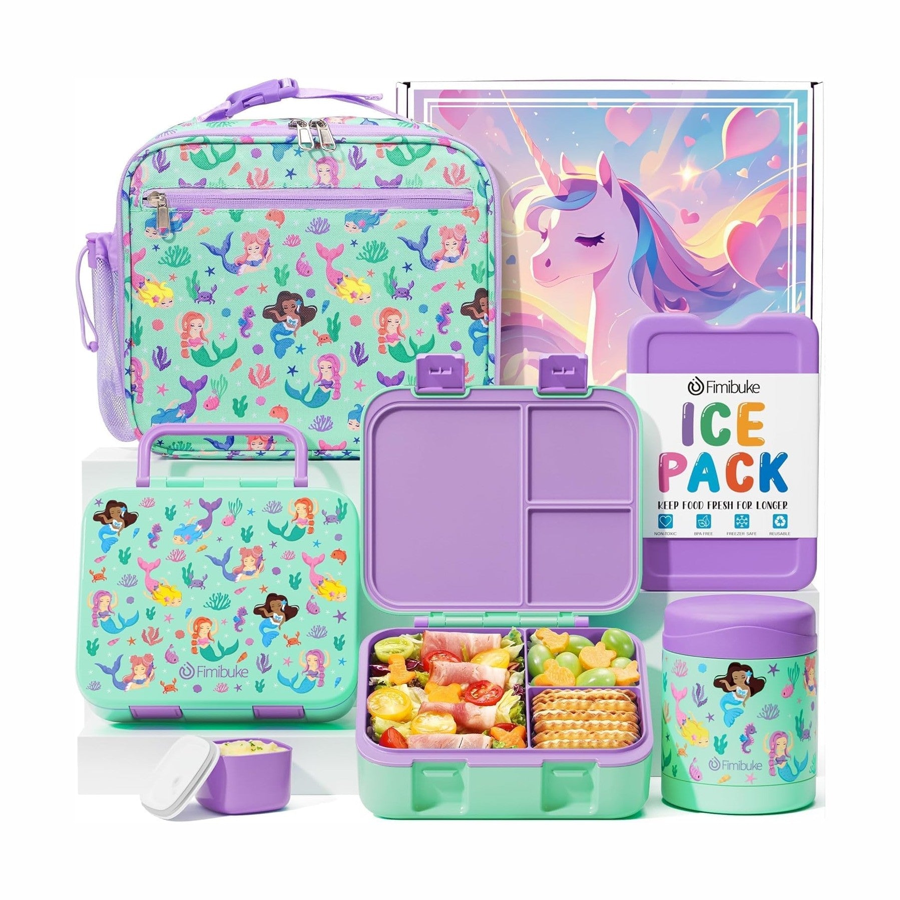 Fimibuke Kids 32oz Bento Lunch Set with 12oz Thermos & Bag