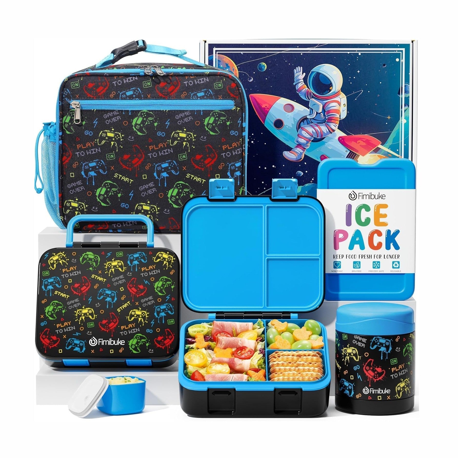 Fimibuke Kids 32oz Bento Lunch Set with 12oz Thermos & Bag - Engineering Trucks