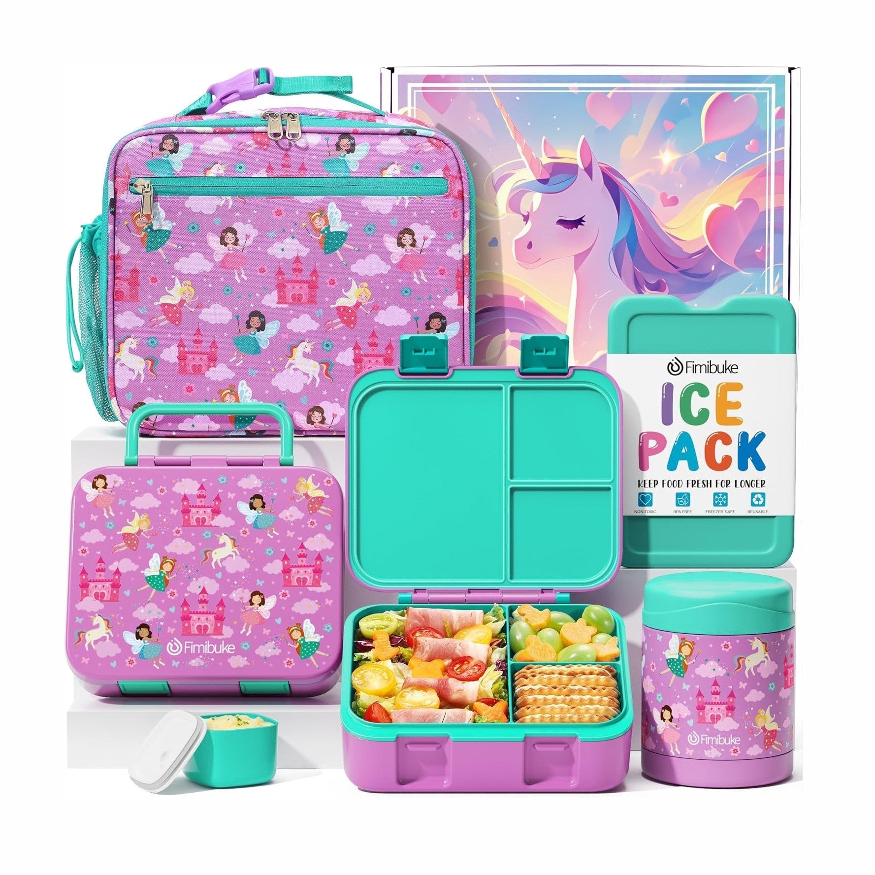 Fimibuke Kids 32oz Bento Lunch Set with 12oz Thermos & Bag