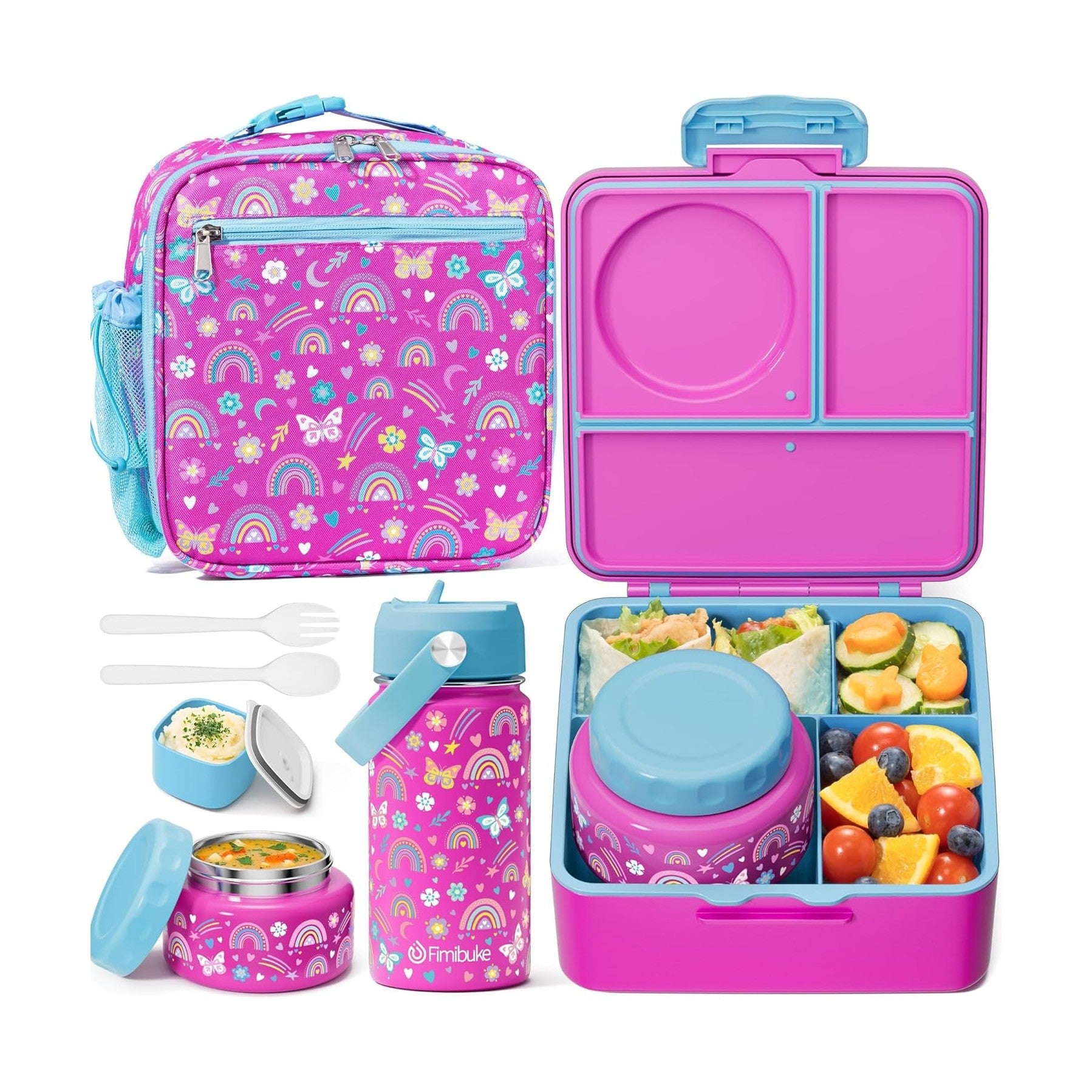Fimibuke Kids Bento Lunch Set with Thermos, Water Bottle & Bag