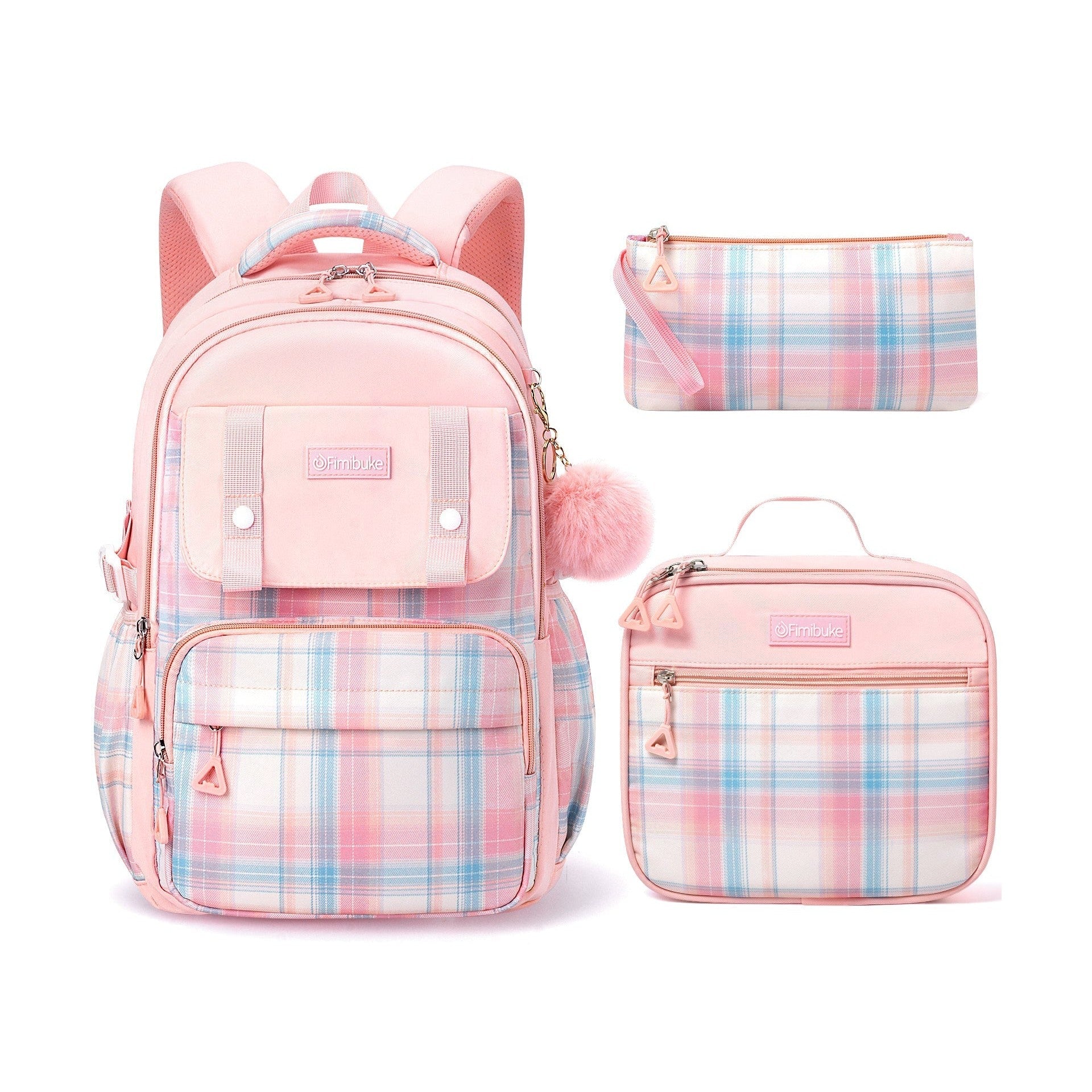 Fimibuke Girls 3-Piece Water-Resistant Backpack Set, Age 6+ - pink
