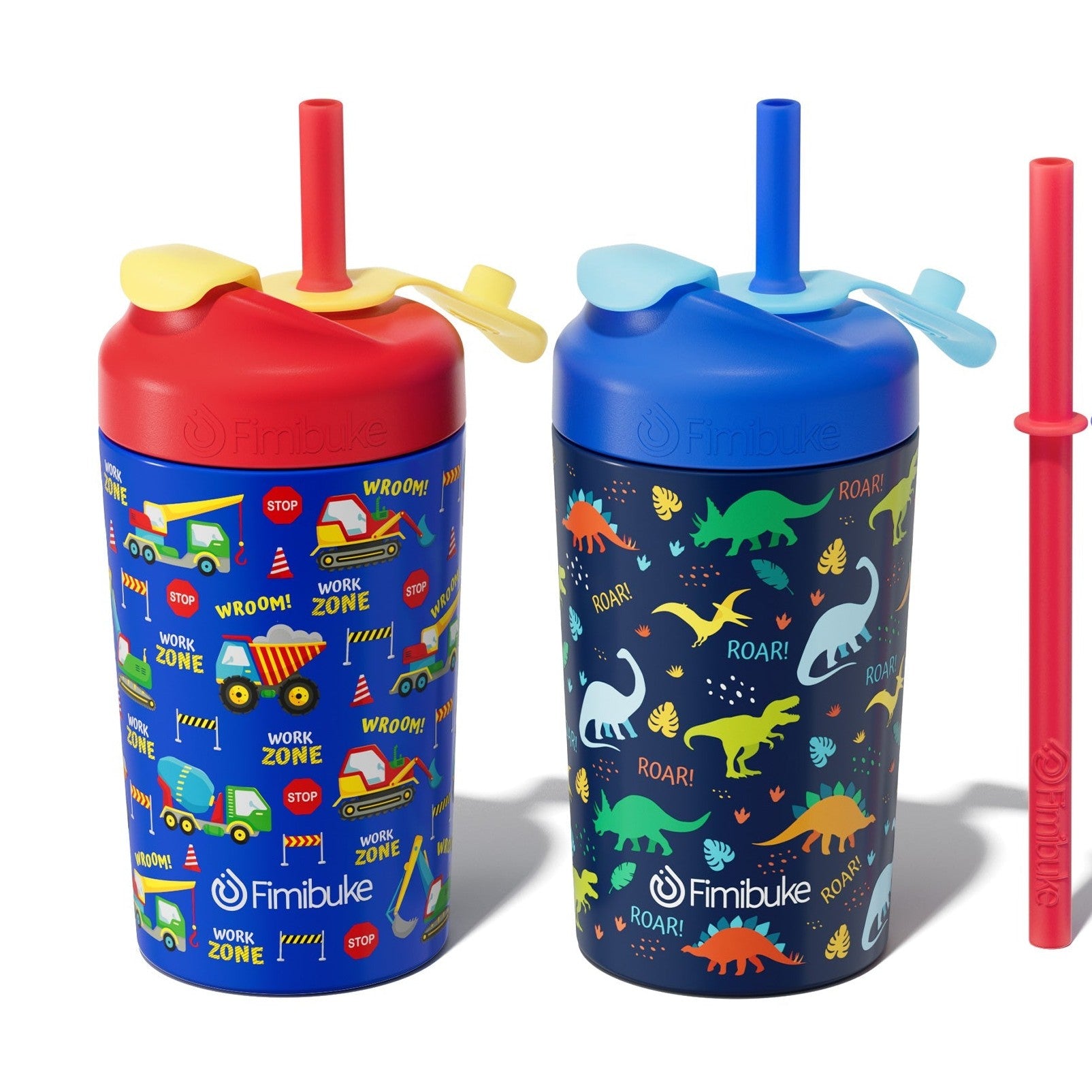 Fimibuke 10oz Insulated Toddler Straw Cups, Spill-Proof 2- or 4-Pack - Coral & Indigo