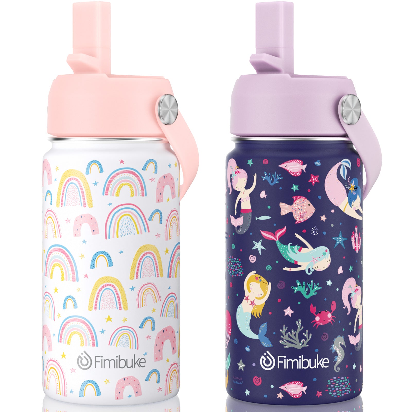 Fimibuke Kids 14oz Insulated Water Bottle, Stainless Steel Leak-Proof Cups with Straw