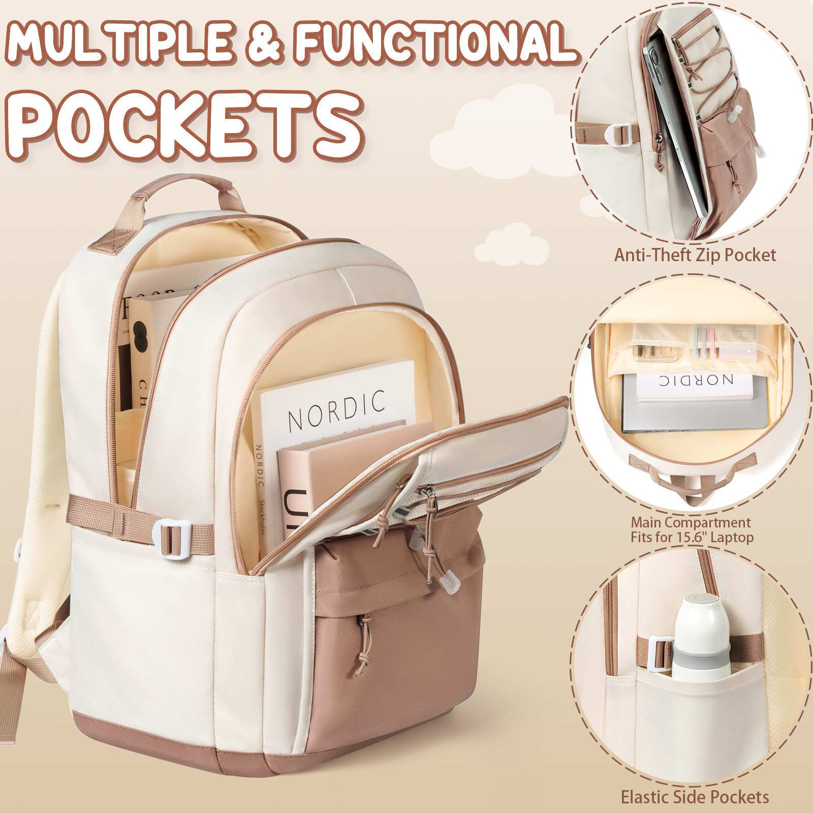 Fimibuke Girls 3PCS Waterproof Backpack Set with Lunch Box & Pencil Case, School Bookbag for Kids & Teens