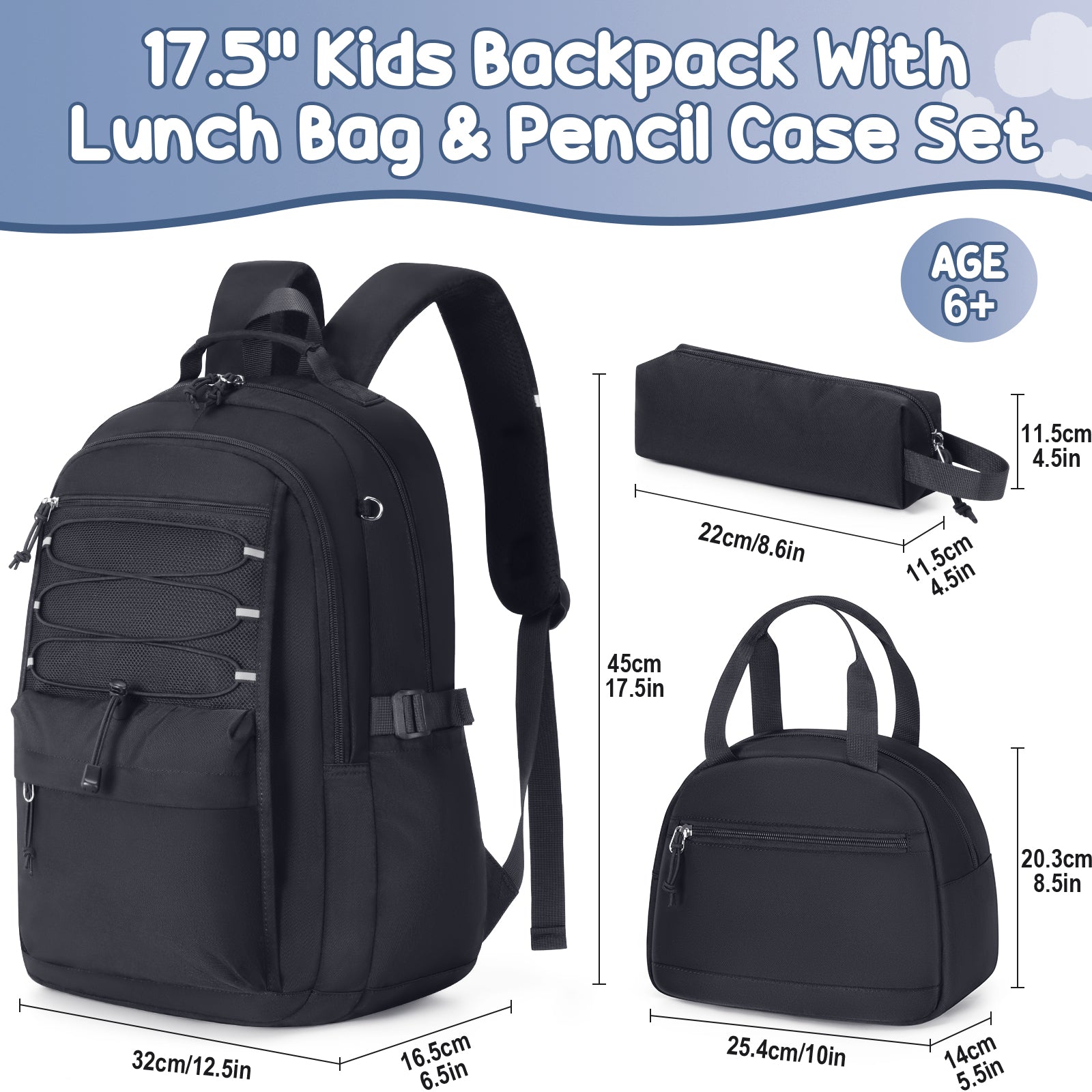 Fimibuke Girls 3PCS Waterproof Backpack Set with Lunch Box & Pencil Case, School Bookbag for Kids & Teens