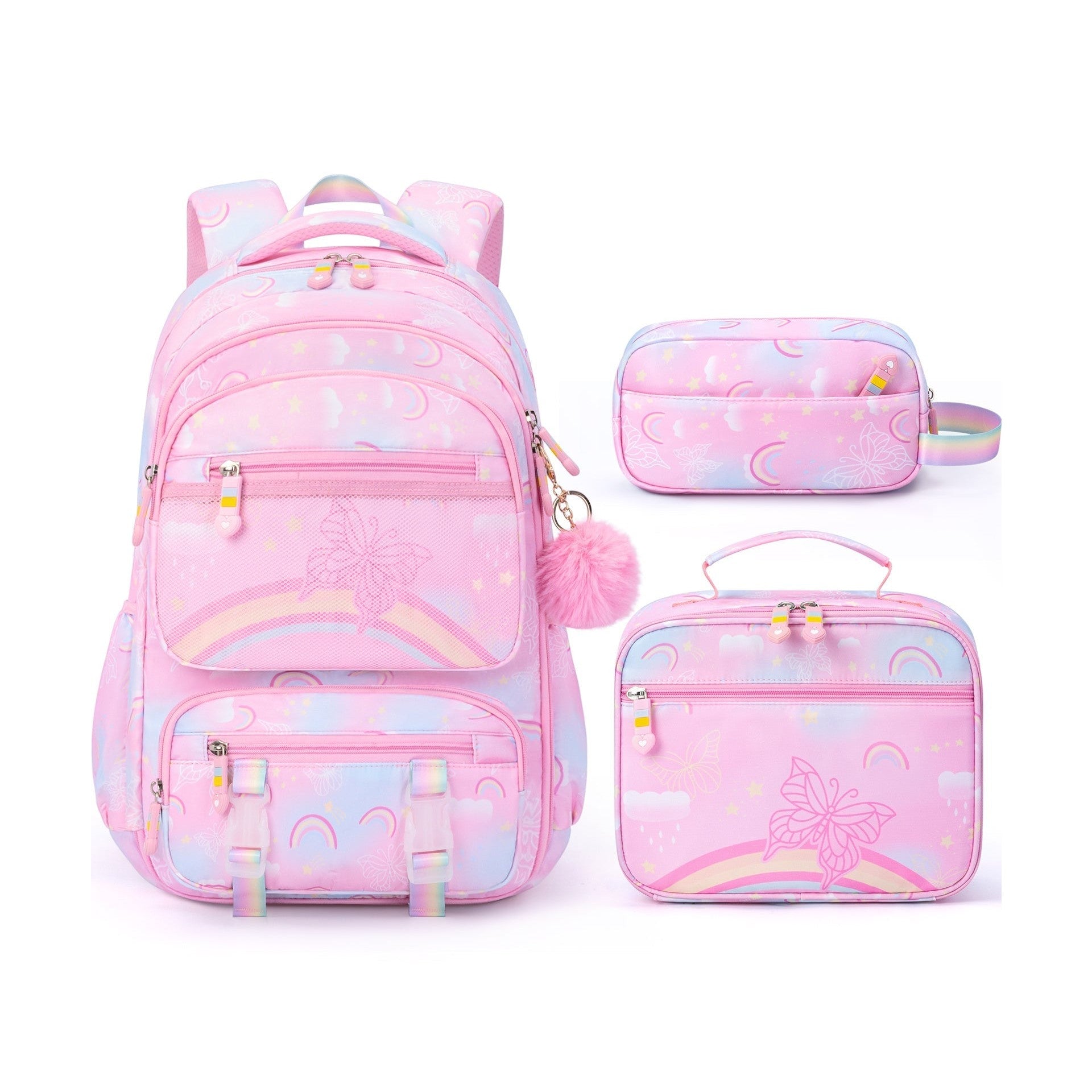 Fimibuke Girls Rainbow Butterfly 3-Piece Backpack Set