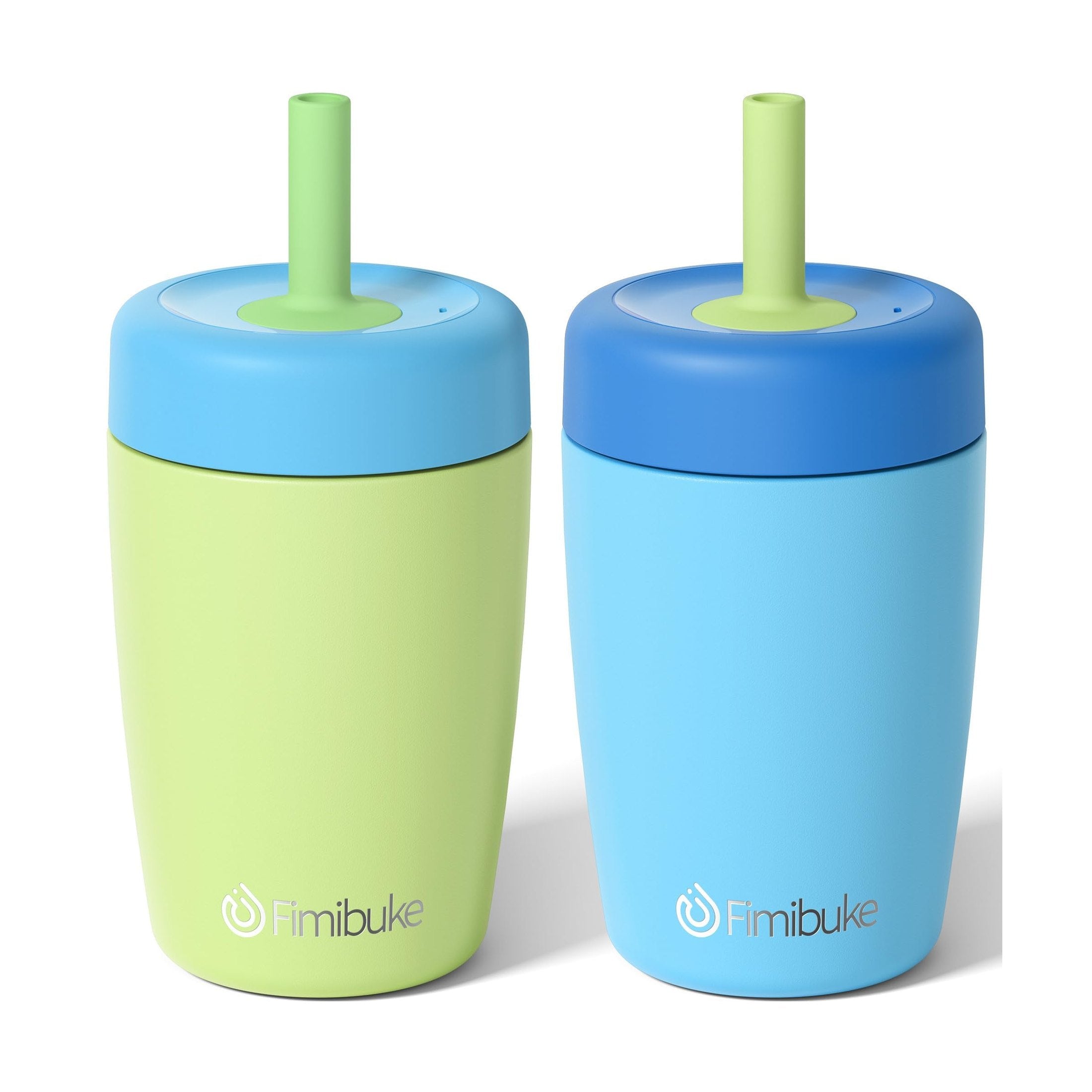 Fimibuke 12oz Insulated Toddler Straw Cups, Spill-Proof 2-Pack - Green & Blue