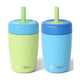 Fimibuke 12oz Insulated Toddler Straw Cups, Spill-Proof 2-Pack - Green & Blue