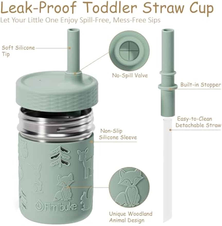 Fimibuke 3-in-1 Stainless Steel Sippy Cup with Straw & Snack Lid