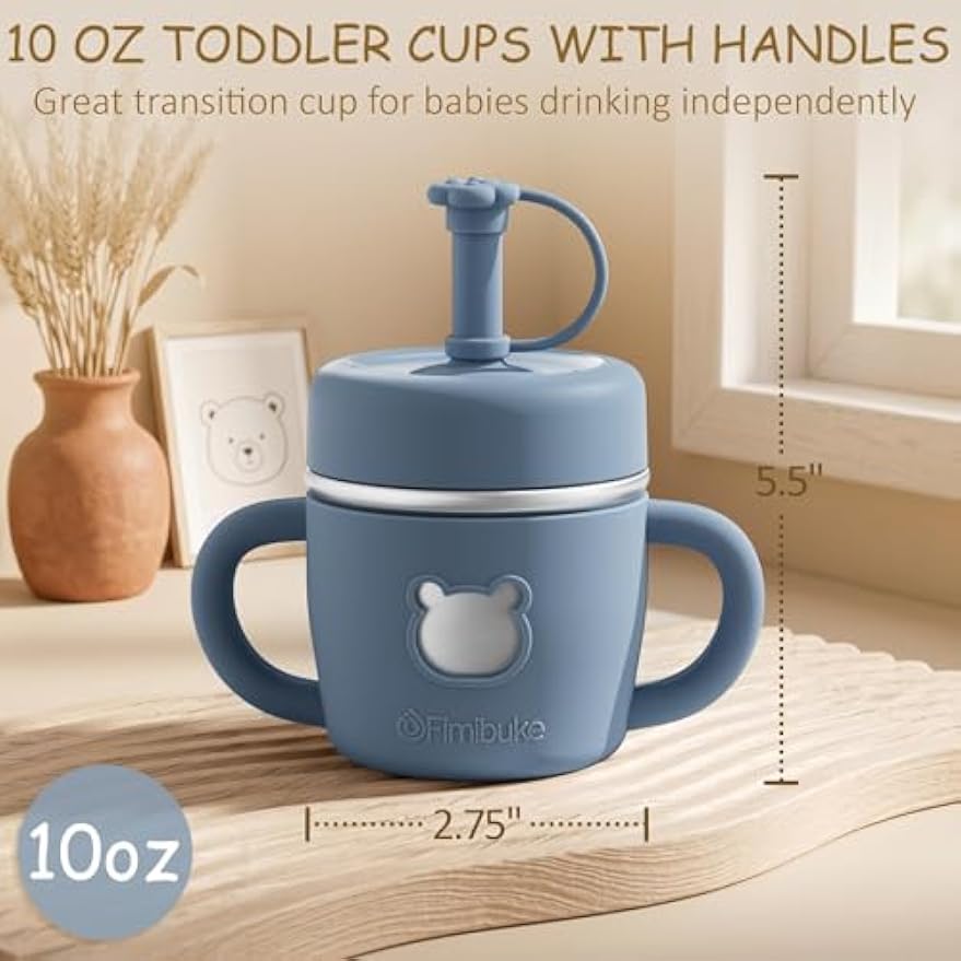 Fimibuke 10oz Stainless Steel Sippy Cups for Toddlers, 2-Pack