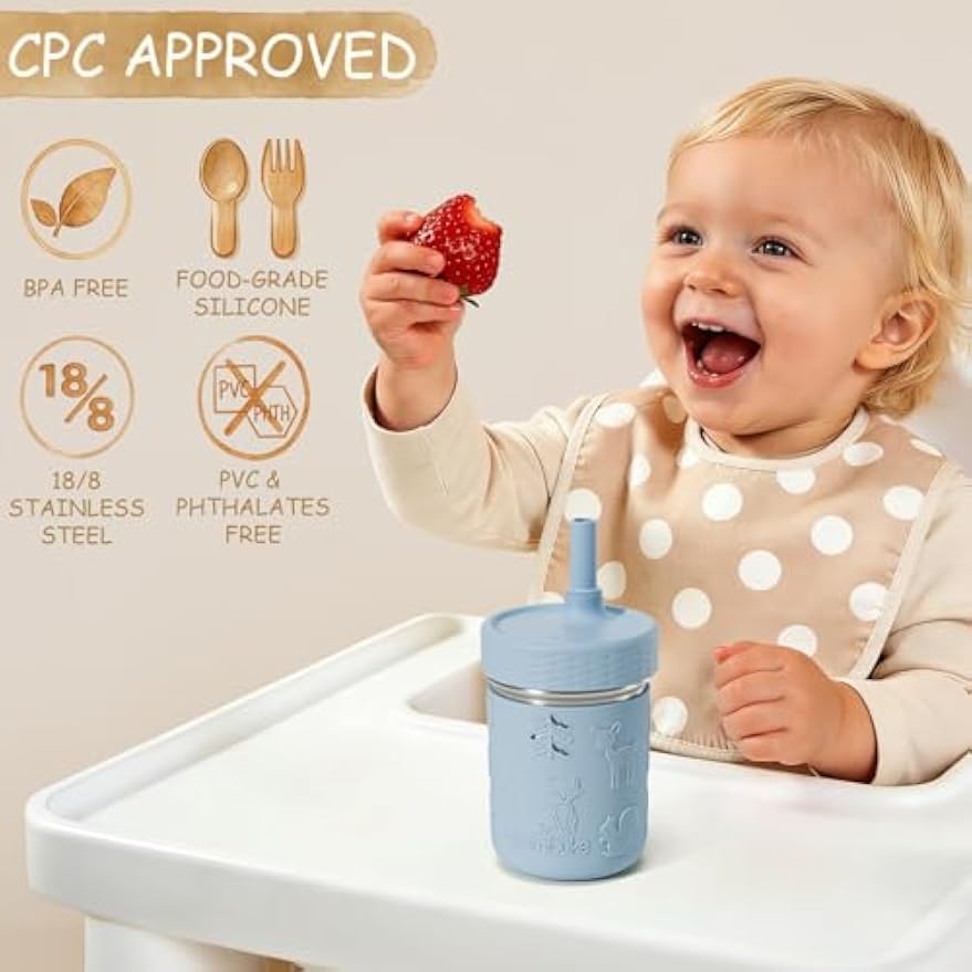 Fimibuke 3-in-1 Stainless Steel Sippy Cup with Straw & Snack Lid