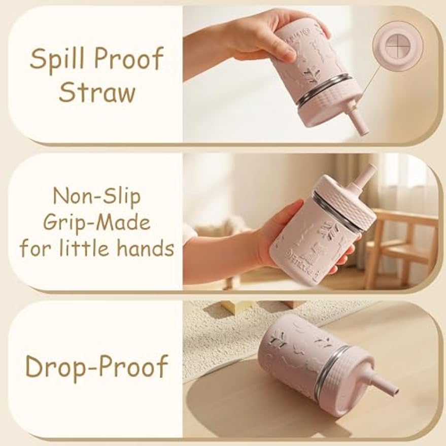 Fimibuke 3-in-1 Stainless Steel Sippy Cup with Straw & Snack Lid