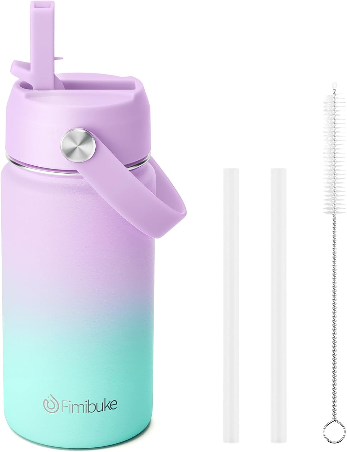 Fimibuke Kids 14oz Insulated Water Bottle, Stainless Steel Leak-Proof Cups with Straw