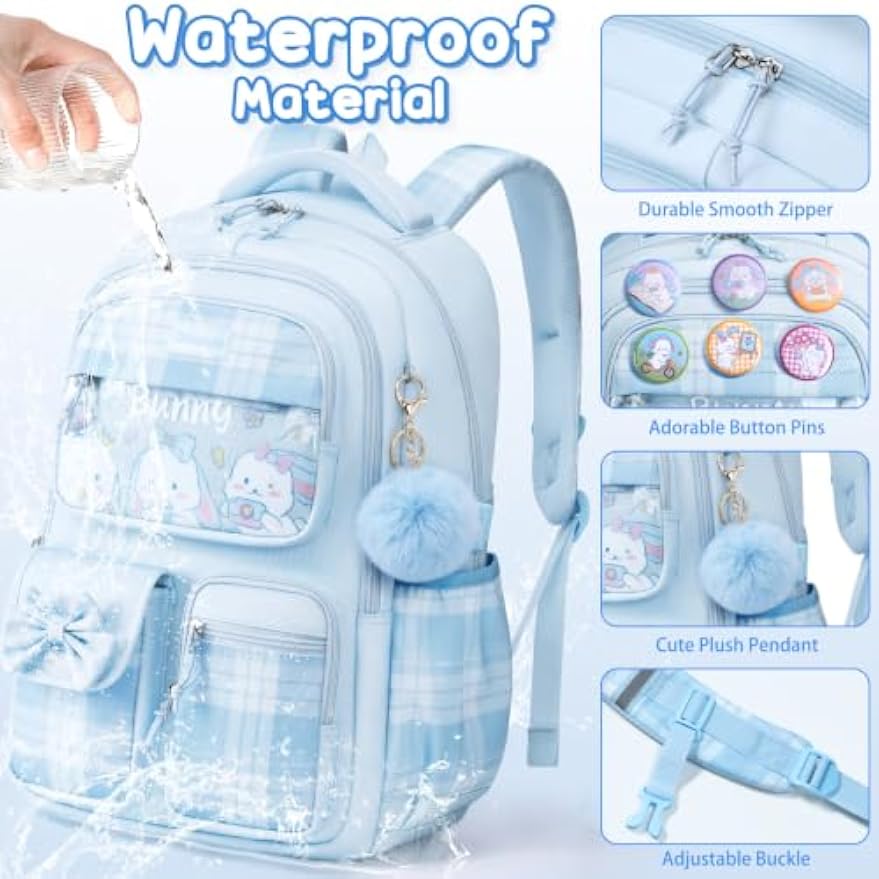 Fimibuke Girls 9-Piece Backpack Set with Lunch Bag & Pencil Case
