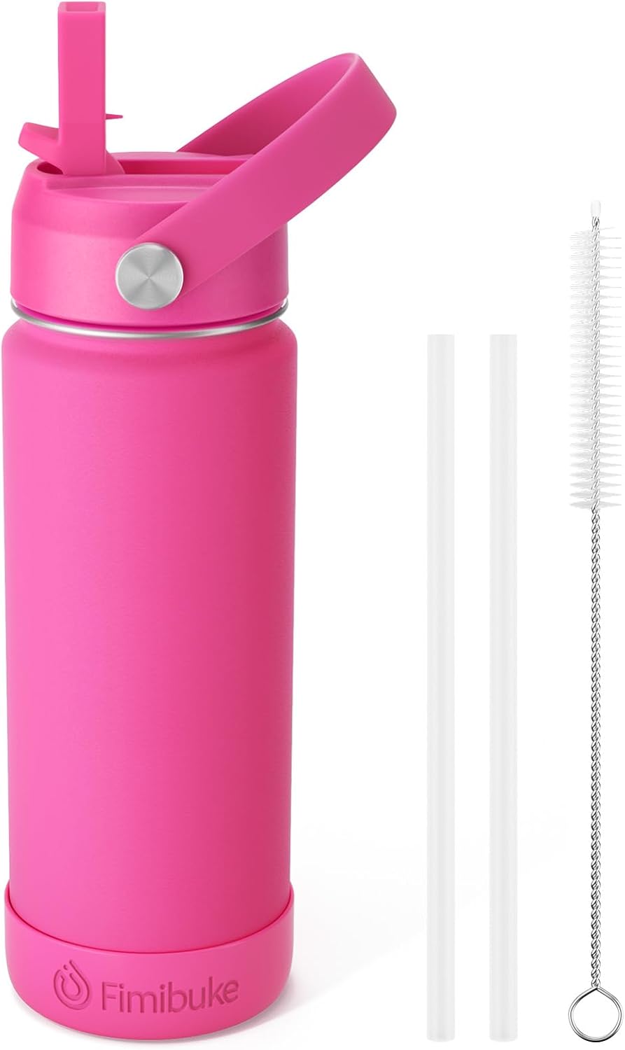 Fimibuke Kids 18oz Insulated Water Bottle, Stainless Steel Leak-Proof Cup with Straw