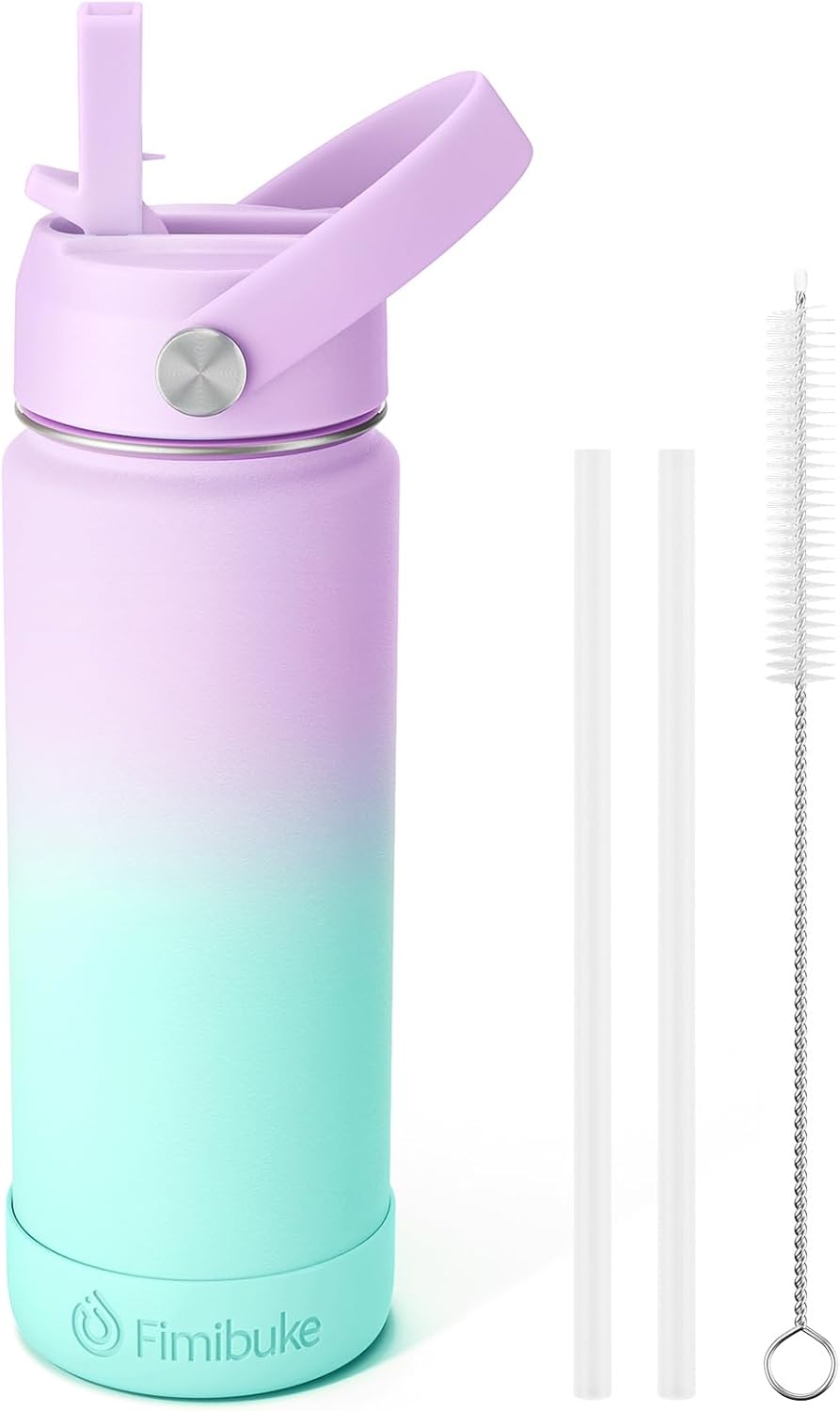 Fimibuke Kids 18oz Insulated Water Bottle, Stainless Steel Leak-Proof Cup with Straw