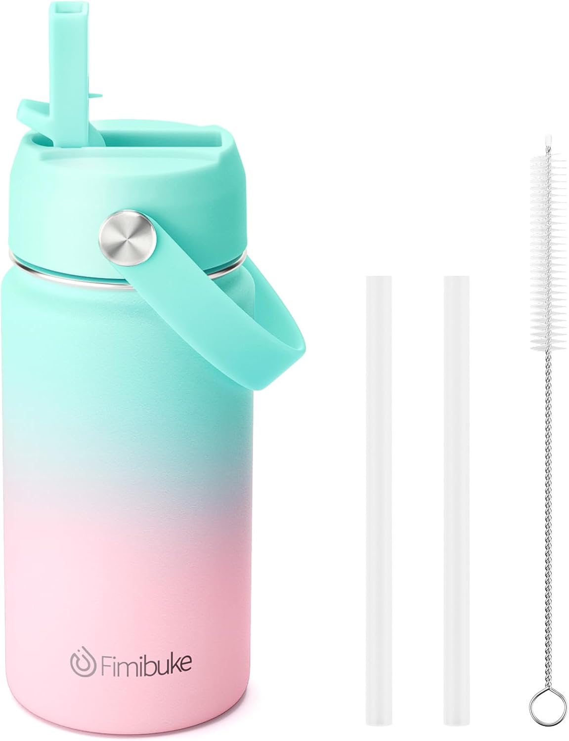 Fimibuke Kids 14oz Insulated Water Bottle, Stainless Steel Leak-Proof Cups with Straw
