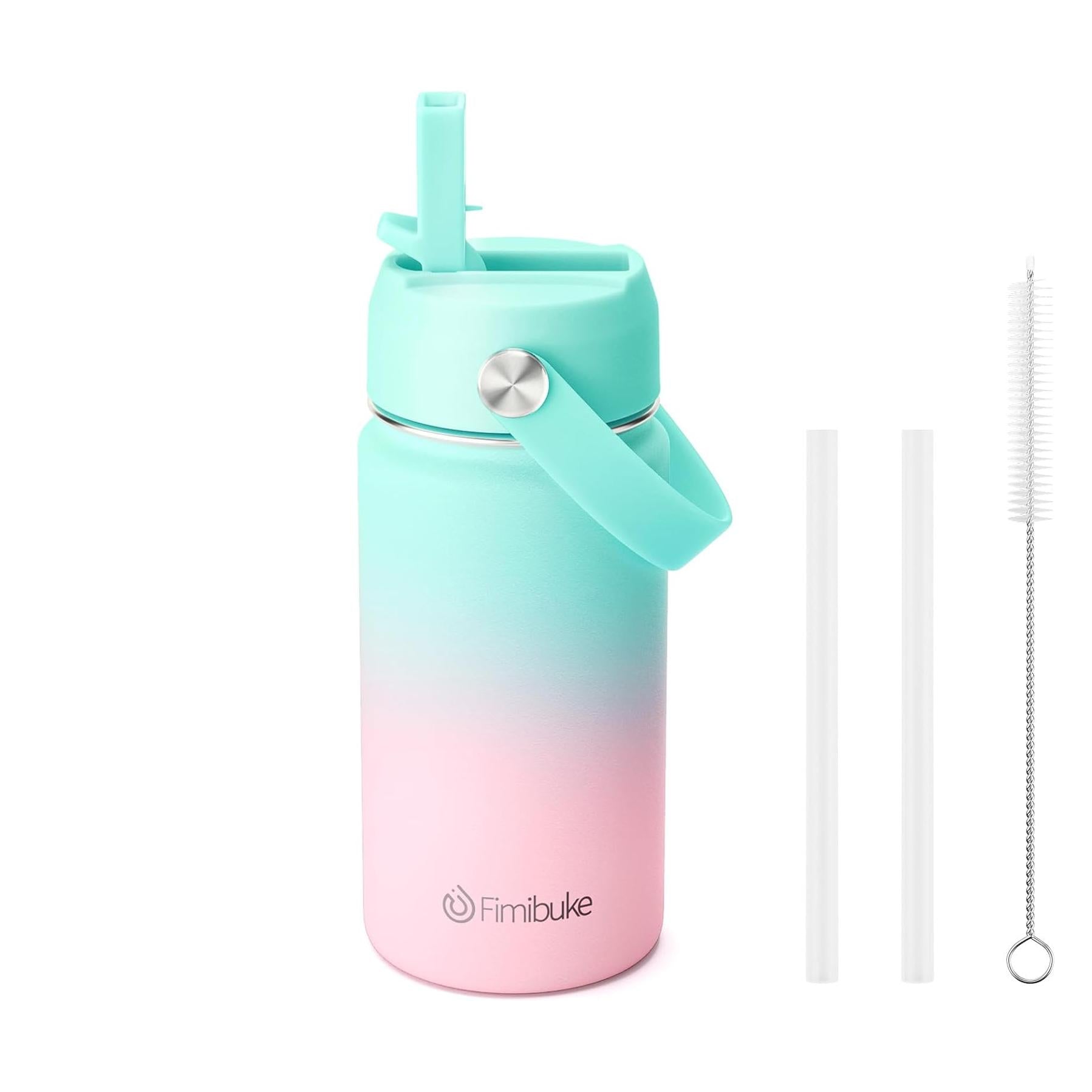 Fimibuke 14oz Kids Insulated Water Bottle with Straw - Candy/Bubble