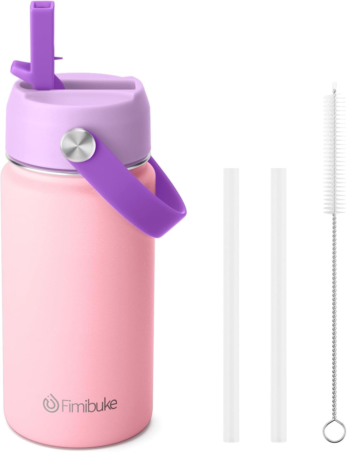 Fimibuke Kids 14oz Insulated Water Bottle, Stainless Steel Leak-Proof Cups with Straw