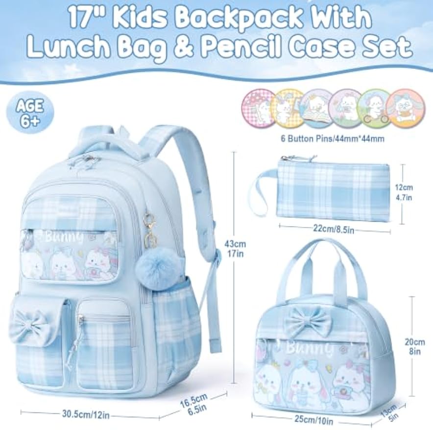Fimibuke Girls 9-Piece Backpack Set with Lunch Bag & Pencil Case