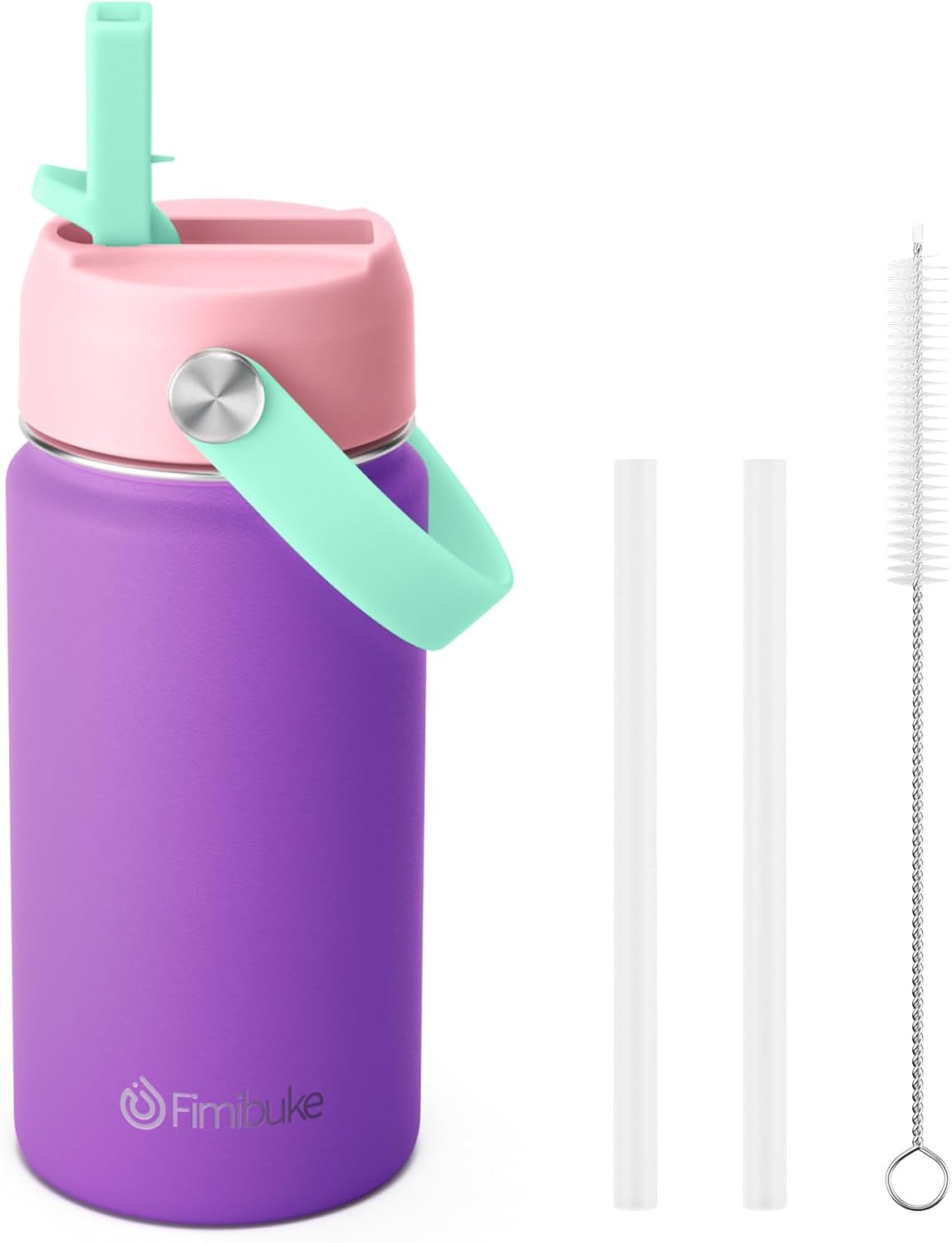 Fimibuke Kids 14oz Insulated Water Bottle, Stainless Steel Leak-Proof Cups with Straw