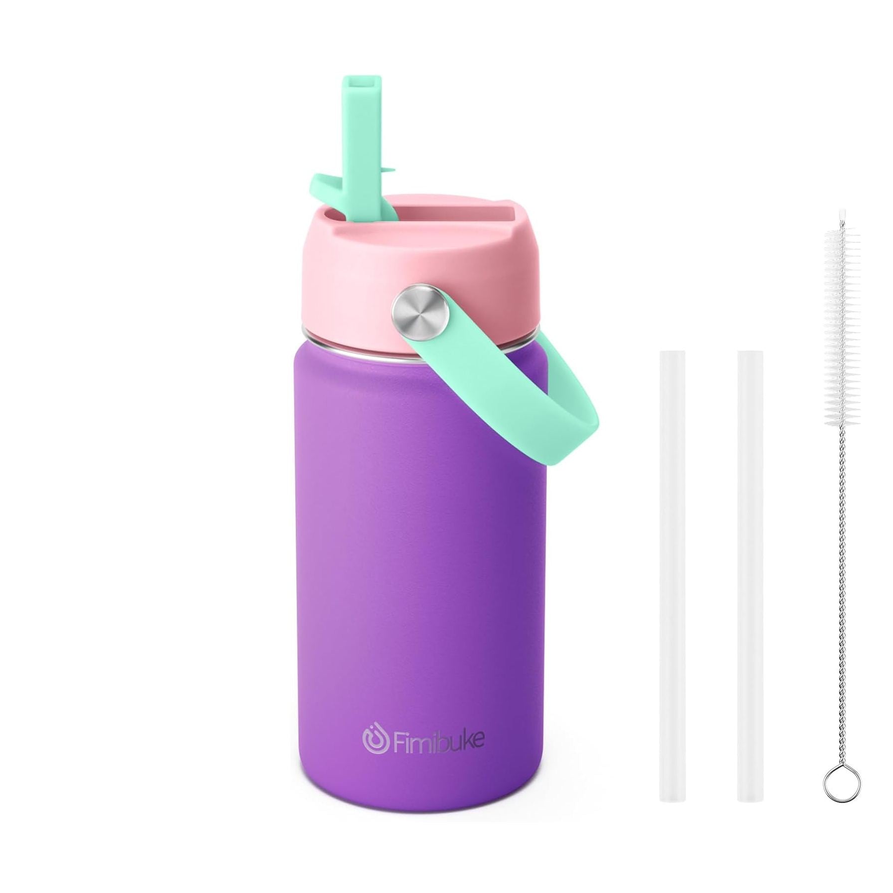 Fimibuke 14oz Kids Insulated Water Bottle with Straw - Bubble Gum