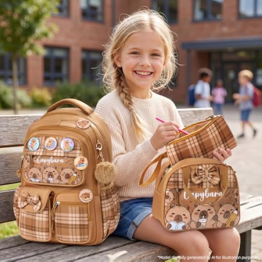 Fimibuke Girls 9-Piece Backpack Set with Lunch Bag & Pencil Case