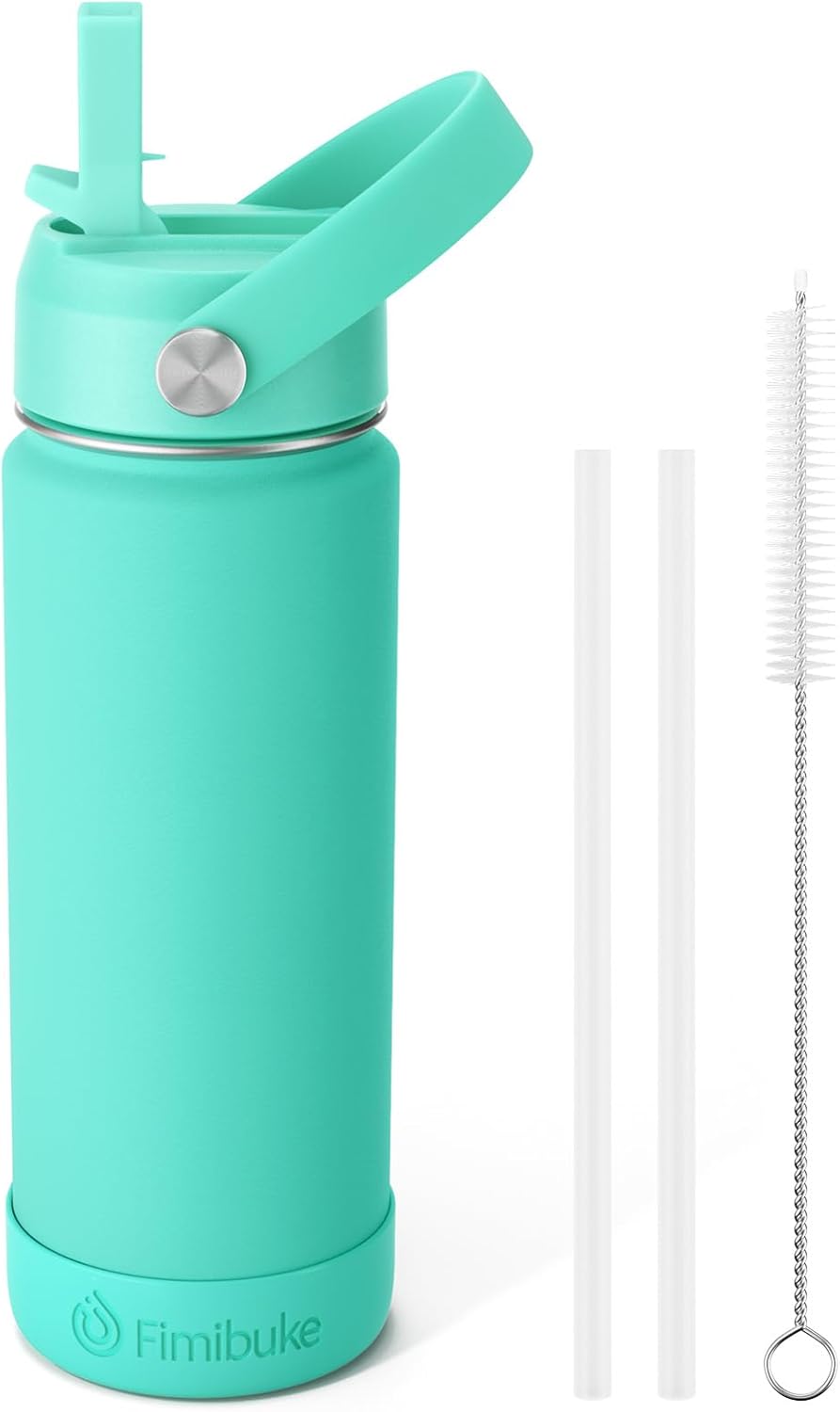 Fimibuke Kids 18oz Insulated Water Bottle, Stainless Steel Leak-Proof Cup with Straw