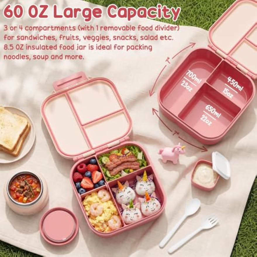 Fimibuke 60oz Bento Lunch Box Set with 8.5oz Insulated Food Jar