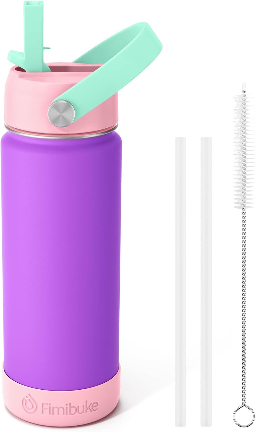 Fimibuke Kids 18oz Insulated Water Bottle, Stainless Steel Leak-Proof Cup with Straw