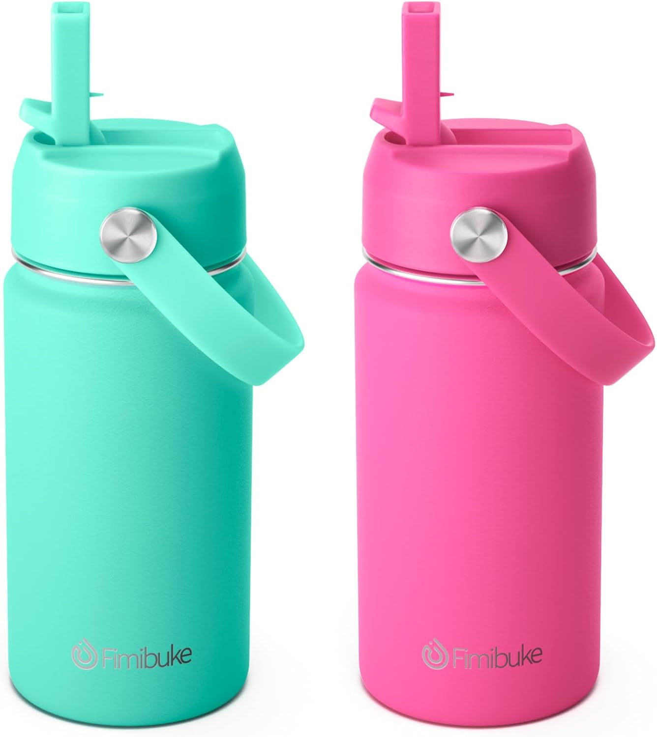 Fimibuke Kids 14oz Insulated Water Bottle, Stainless Steel Leak-Proof Cups with Straw