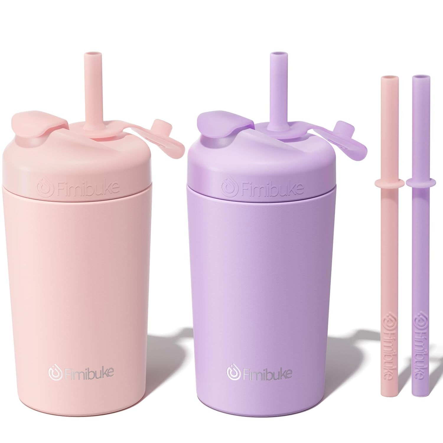 Fimibuke Kids & Toddler 10oz Spill-Proof Stainless Steel Cups with Straw