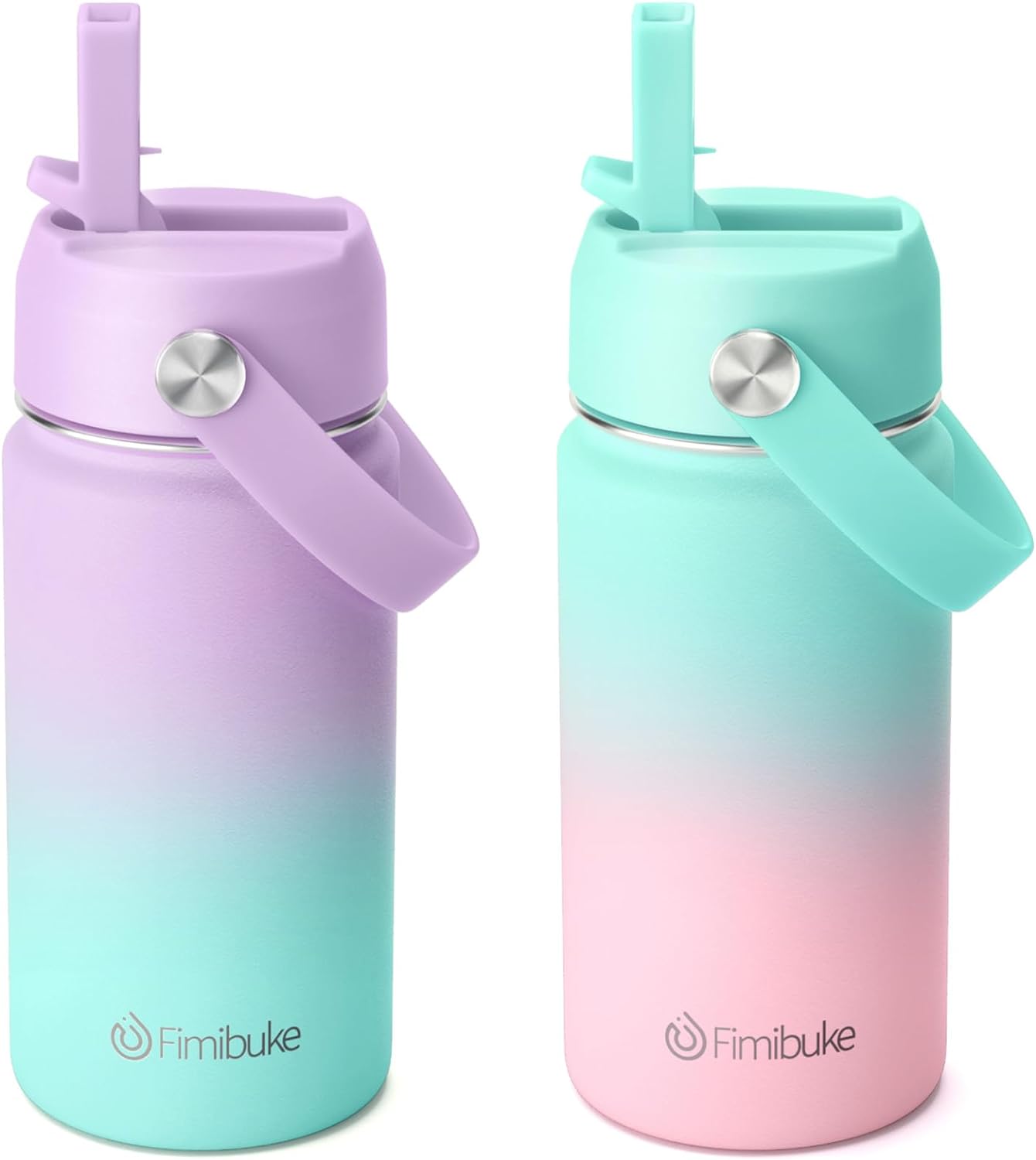Fimibuke Kids 14oz Insulated Water Bottle, Stainless Steel Leak-Proof Cups with Straw