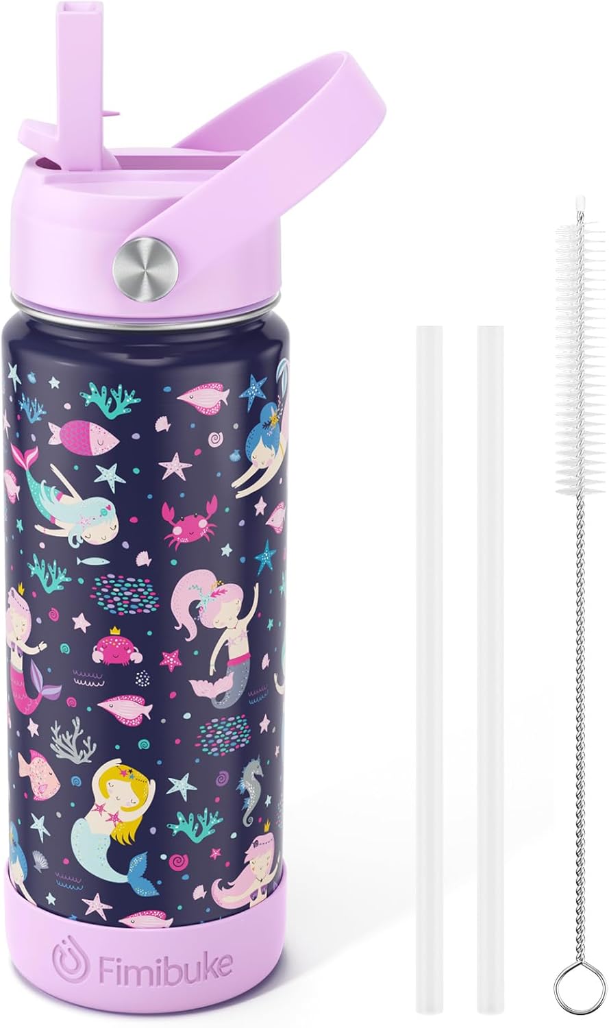 Fimibuke Kids 18oz Insulated Water Bottle, Stainless Steel Leak-Proof Cup with Straw