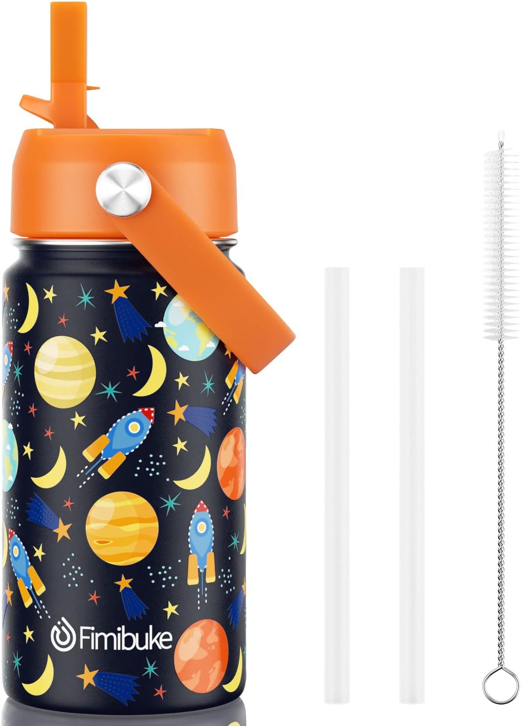 Fimibuke Kids 14oz Insulated Water Bottle, Stainless Steel Leak-Proof Cups with Straw