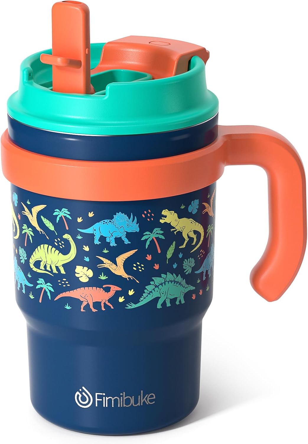 Fimibuke Kids 16oz Insulated Tumbler with Handle & Straw, Leak-Proof Stainless Steel Cup