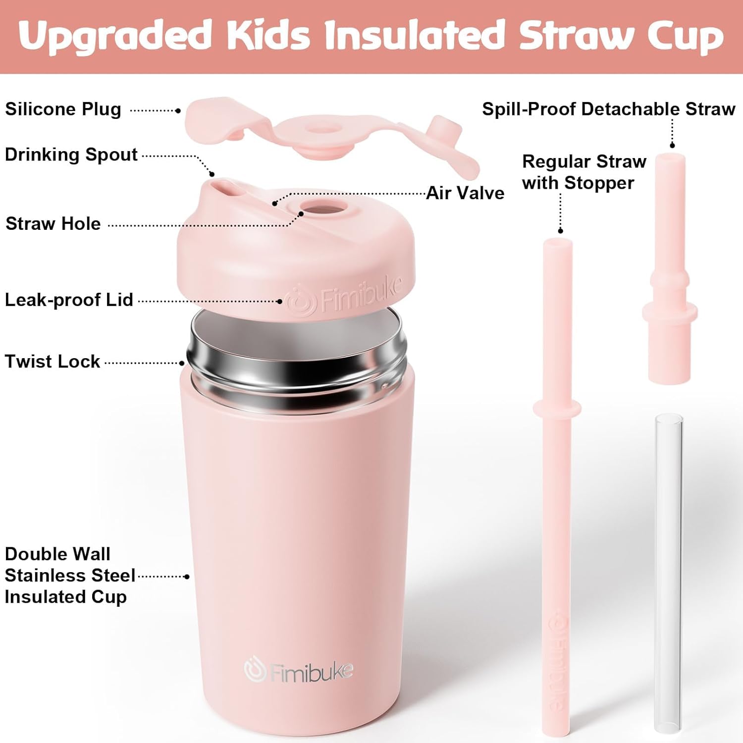 Fimibuke 10oz Spill-Proof Toddler Cups with Straw, 1- to 4-Pack - Harbor Grey