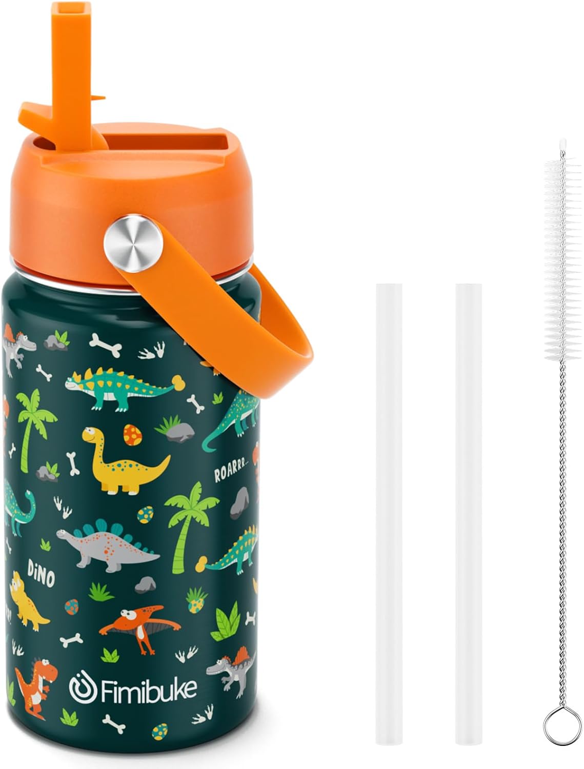 Fimibuke Kids 14oz Insulated Water Bottle, Stainless Steel Leak-Proof Cups with Straw