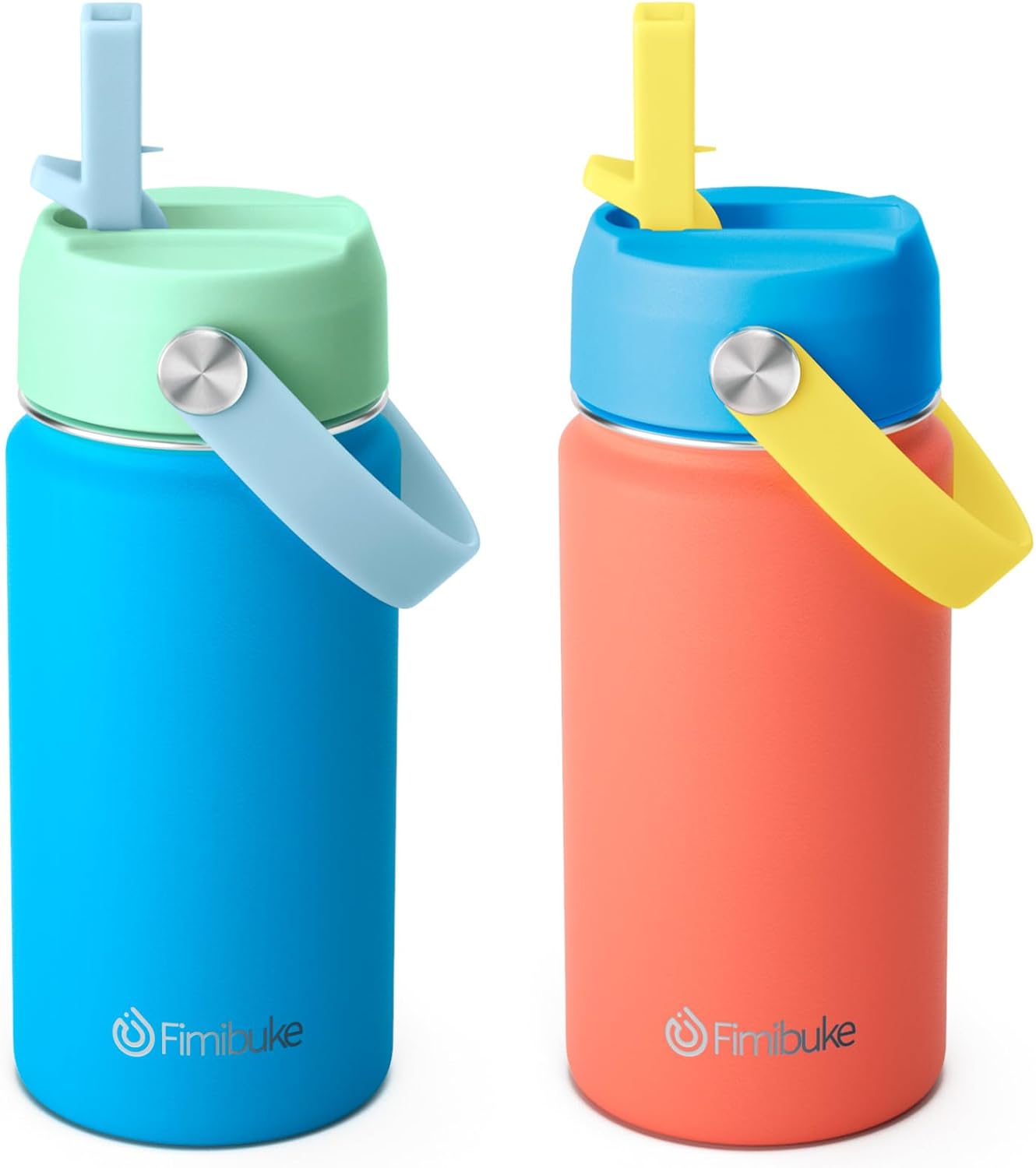 Fimibuke Kids 14oz Insulated Water Bottle, Stainless Steel Leak-Proof Cups with Straw