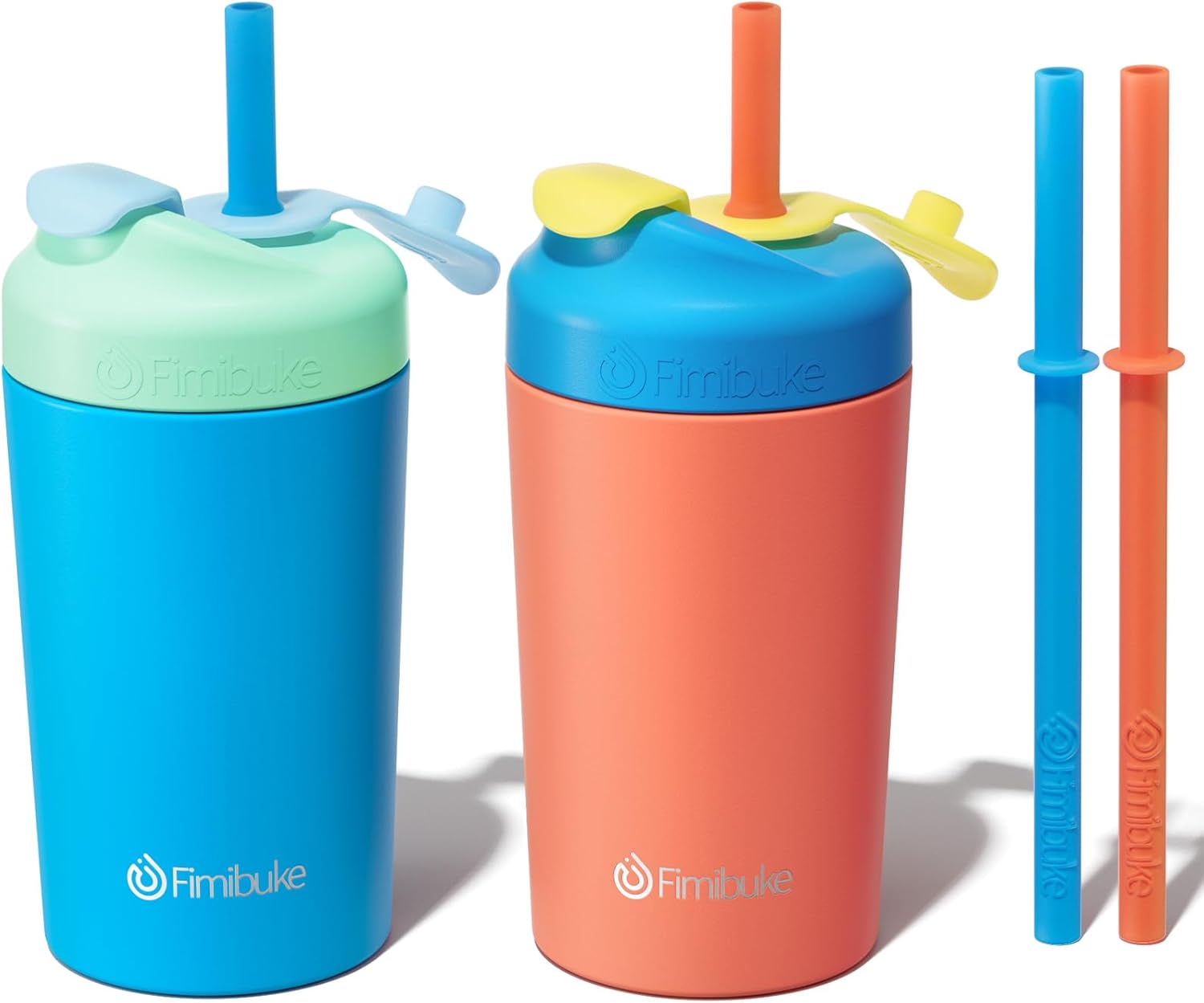 Fimibuke Kids & Toddler 10oz Spill-Proof Stainless Steel Cups with Straw