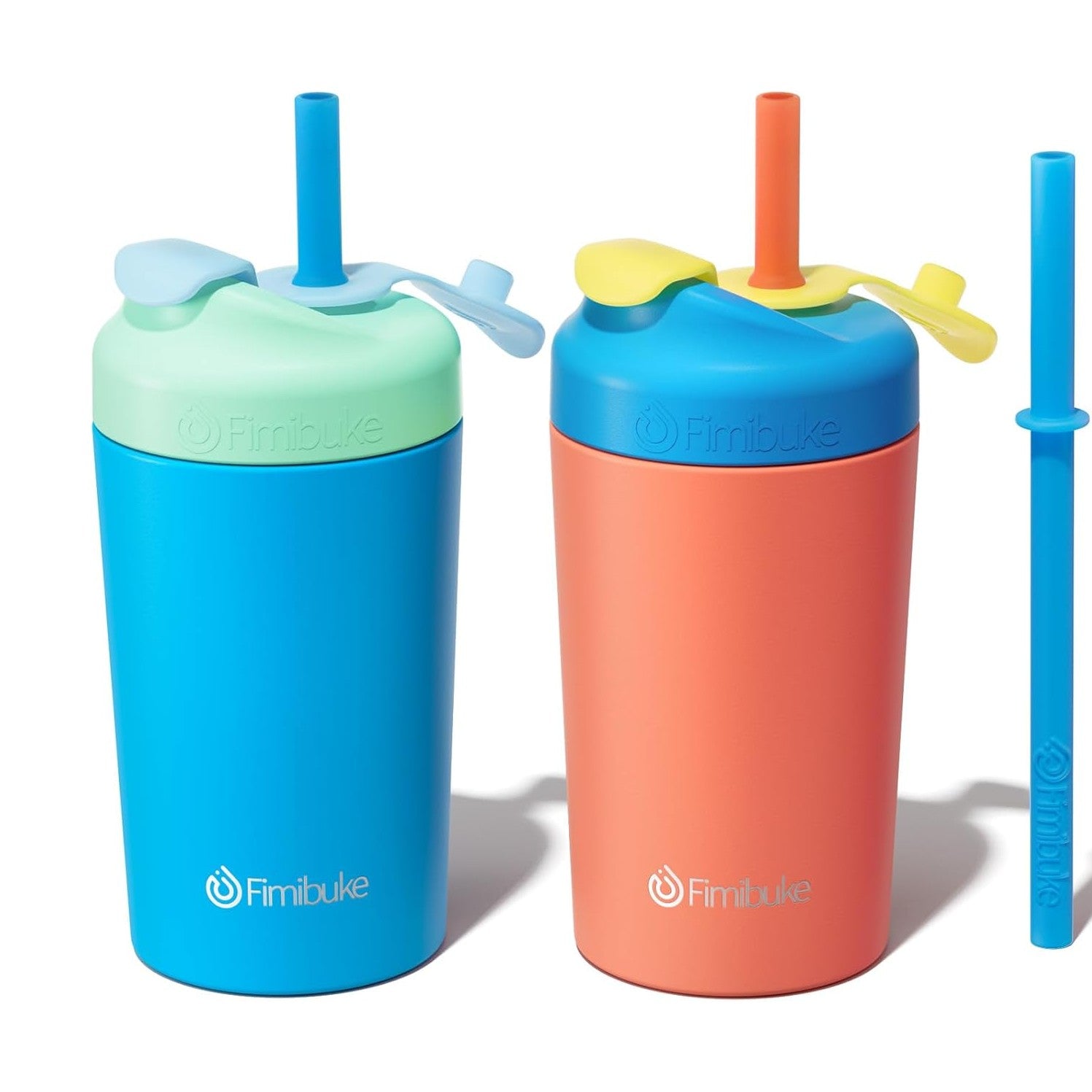 Fimibuke 10oz Insulated Toddler Straw Cups, Spill-Proof 2- or 4-Pack - Coastal