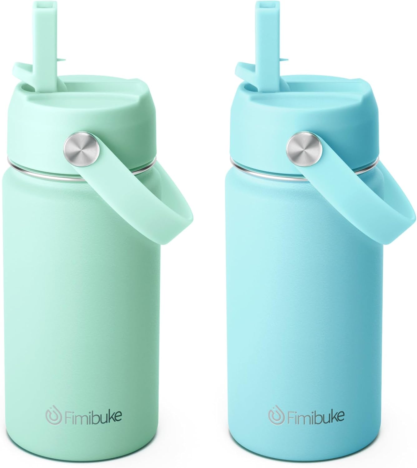Fimibuke Kids 14oz Insulated Water Bottle, Stainless Steel Leak-Proof Cups with Straw