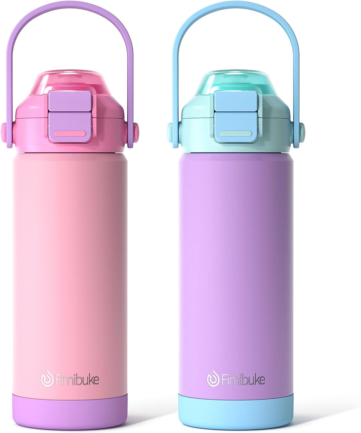 Fimibuke Kids 14oz Insulated Water Bottle with Pop-Open Straw & Spout, Leak-Proof Stainless Steel