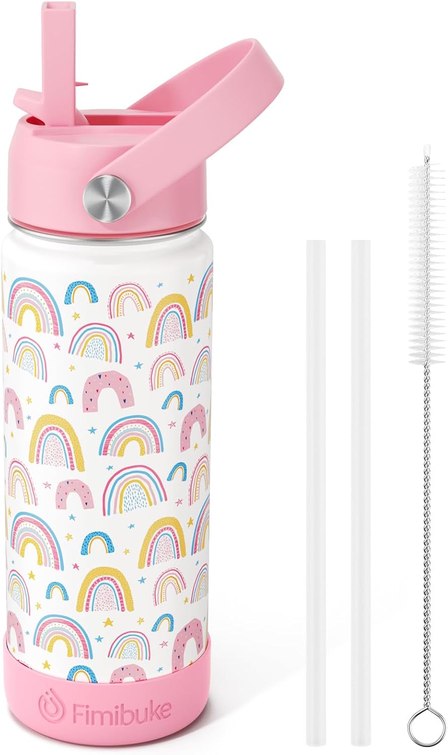 Fimibuke Kids 18oz Insulated Water Bottle, Stainless Steel Leak-Proof Cup with Straw