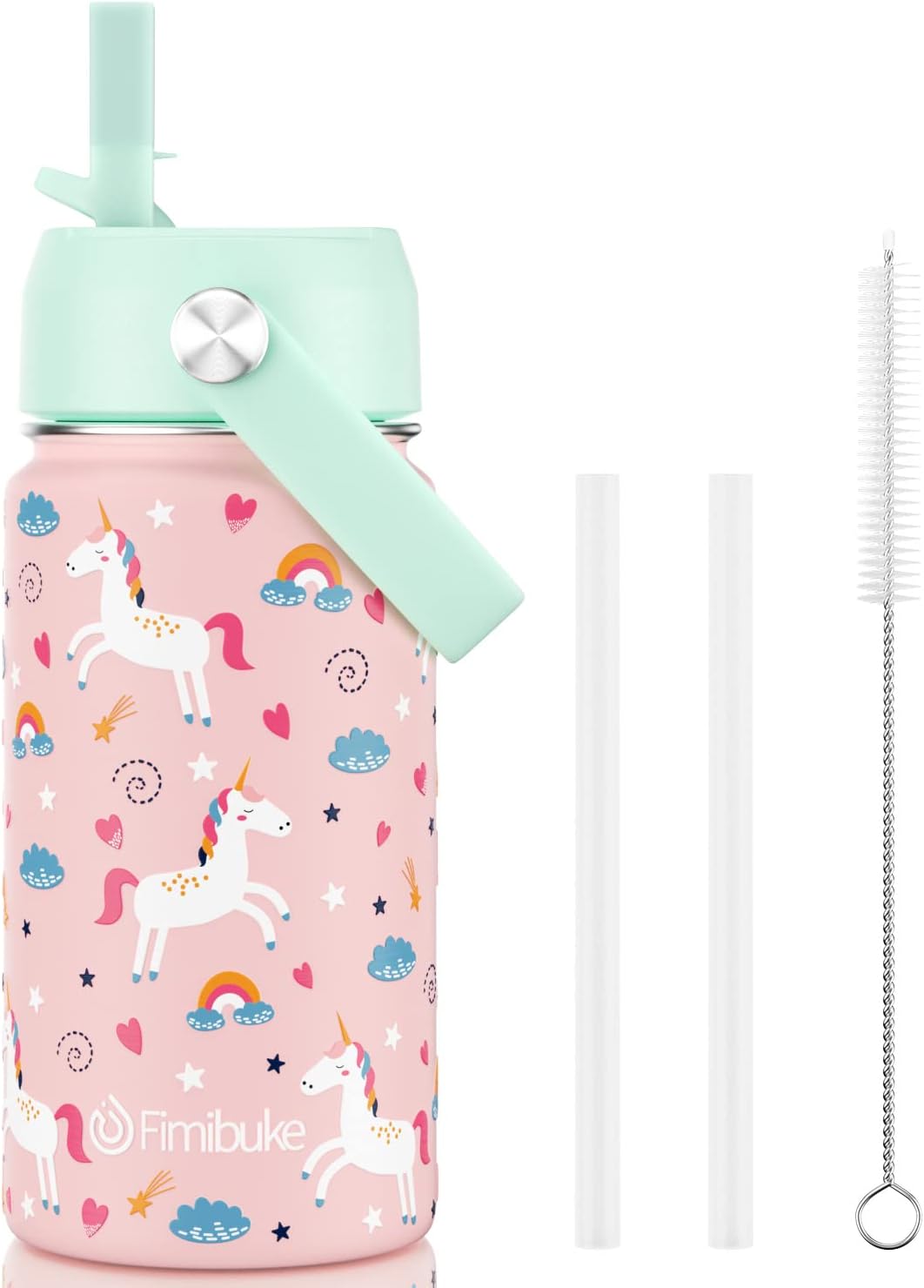 Fimibuke Kids 14oz Insulated Water Bottle, Stainless Steel Leak-Proof Cups with Straw
