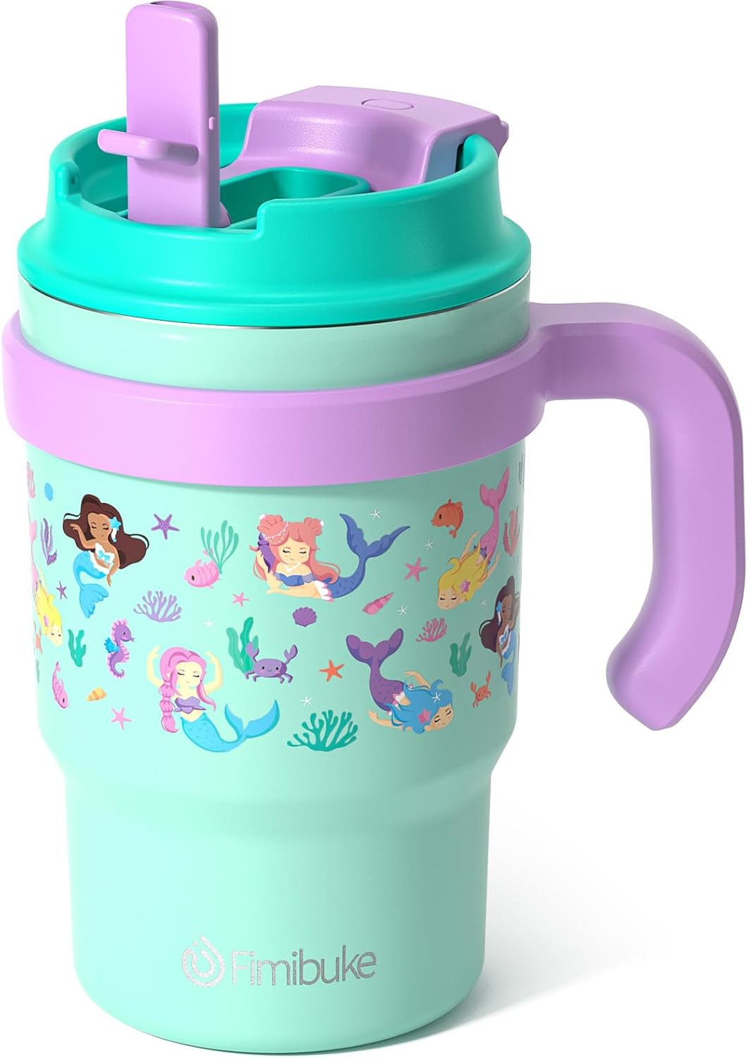 Fimibuke Kids 16oz Insulated Tumbler with Handle & Straw, Leak-Proof Stainless Steel Cup