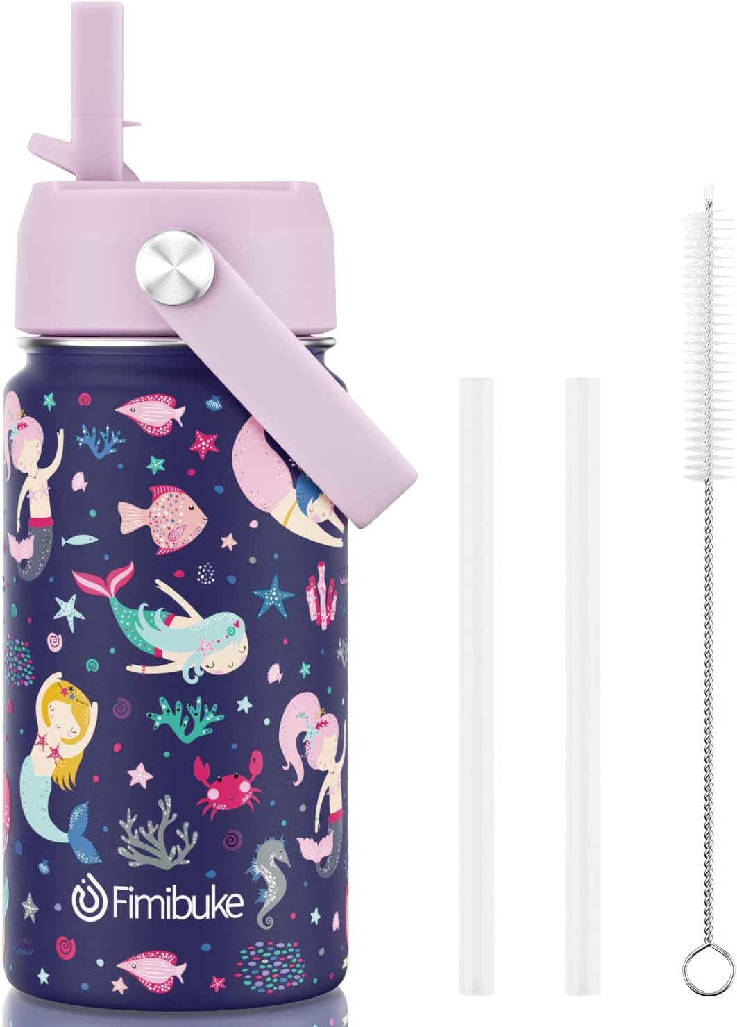 Fimibuke Kids 14oz Insulated Water Bottle, Stainless Steel Leak-Proof Cups with Straw